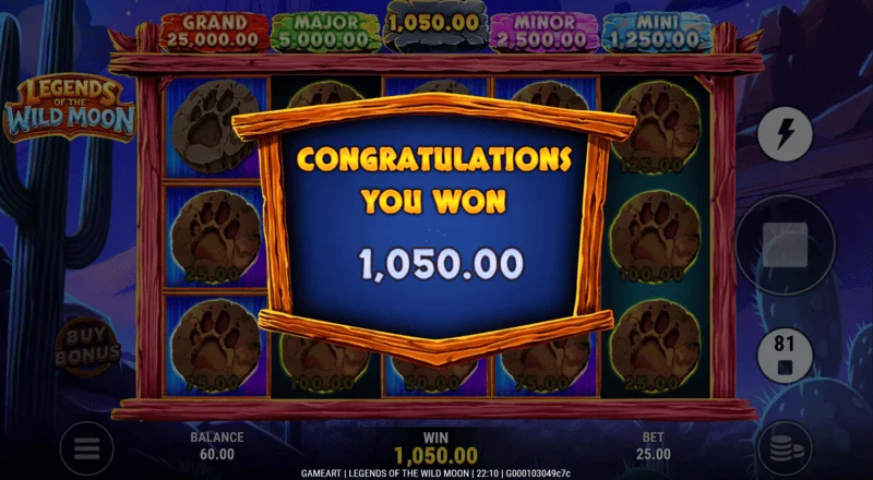 Legends of the Wild Moon - tổng chiến thắng Free Spins