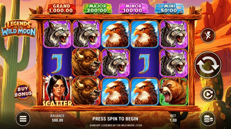 Legends of the Wild Moon - màn hình trò chơi lưới 5×3